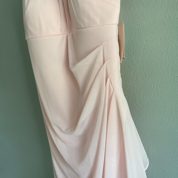 David's Bridal Women's Short High Neck Mesh Dress with Side Cascade Petal Pink - Picture 6 of 10